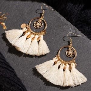 Boho Hoop Yarn Tassel Sequin Drop Fashion Earrings